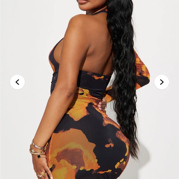 Fashion Nova One-Shoulder Dress in Orange and Black - Picture 3 of 8
